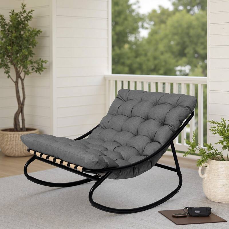 Modern Indoor Outdoor Rocking Chair with Cushion - GRAY SINGLE