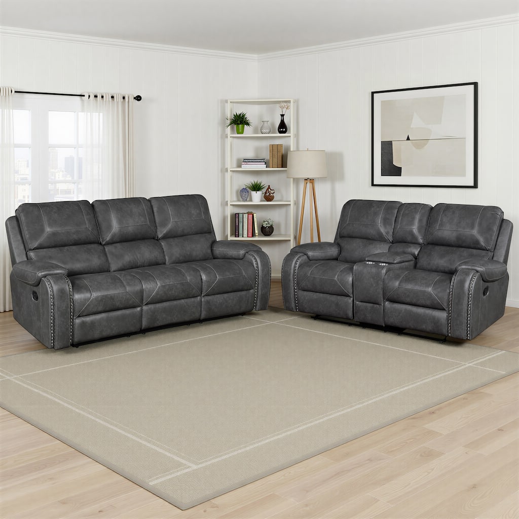 Ashton Faux Leather 2-Piece Manual Reclining Living Room Sofa Set