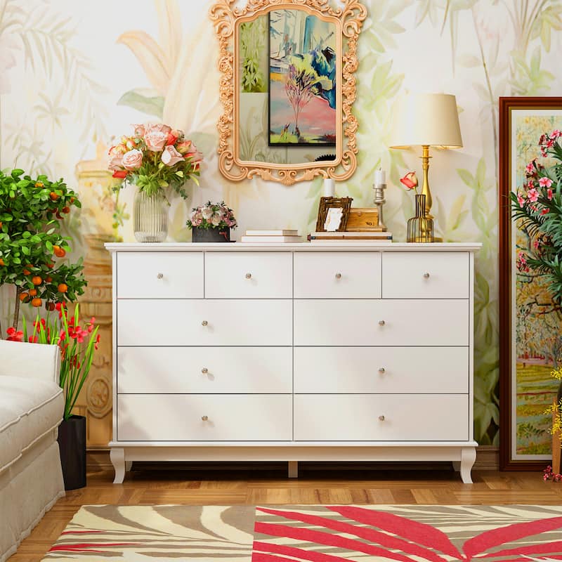 Lacquer Dresser 55.1"Wide Storage Chest Storage Dresser Bedroom - White