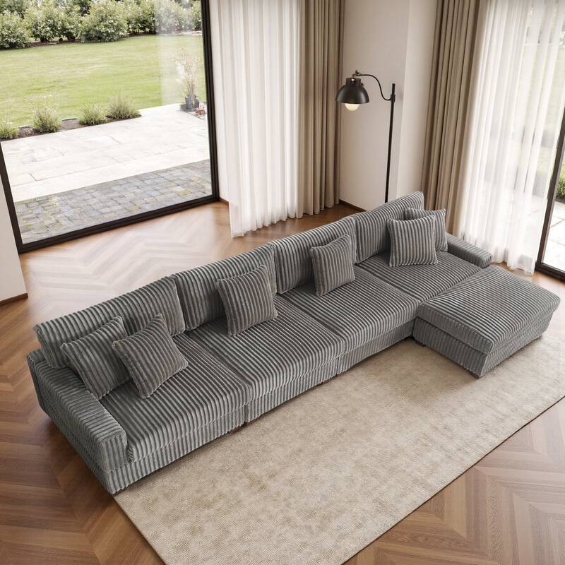 Modular Cotton Flannel Plush Sectional Sofa with Ottomans