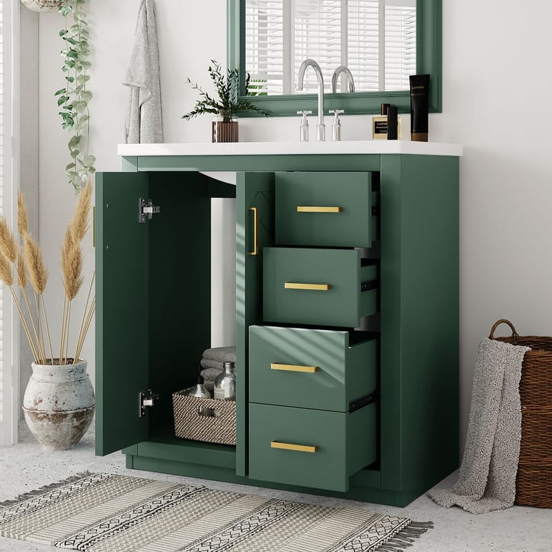 Freestanding 30" Bathroom Vanity with Ceramic Sink, 3 Drawers& Soft Closing Doors