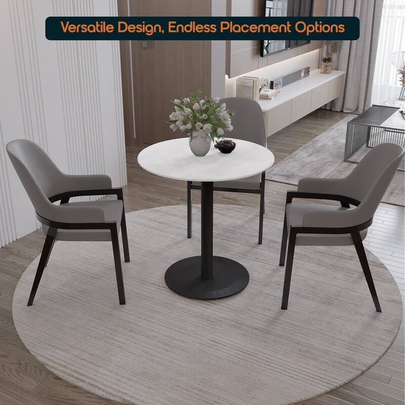 Vail Round Dining Table with 27 in. MDF Tabletop in Black Stainless Steel Round Base Accent Kitchen Table