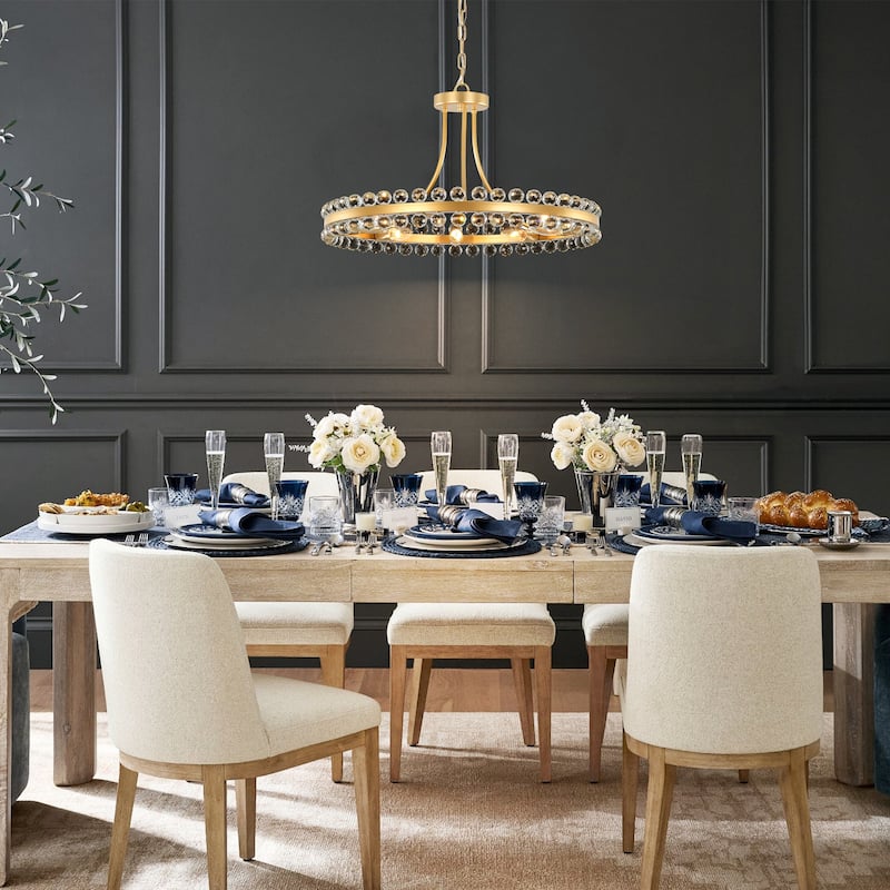 9-Light Modern Glam Round Traditional Crystal Chandelier, Flush Mount or chandelier Installation