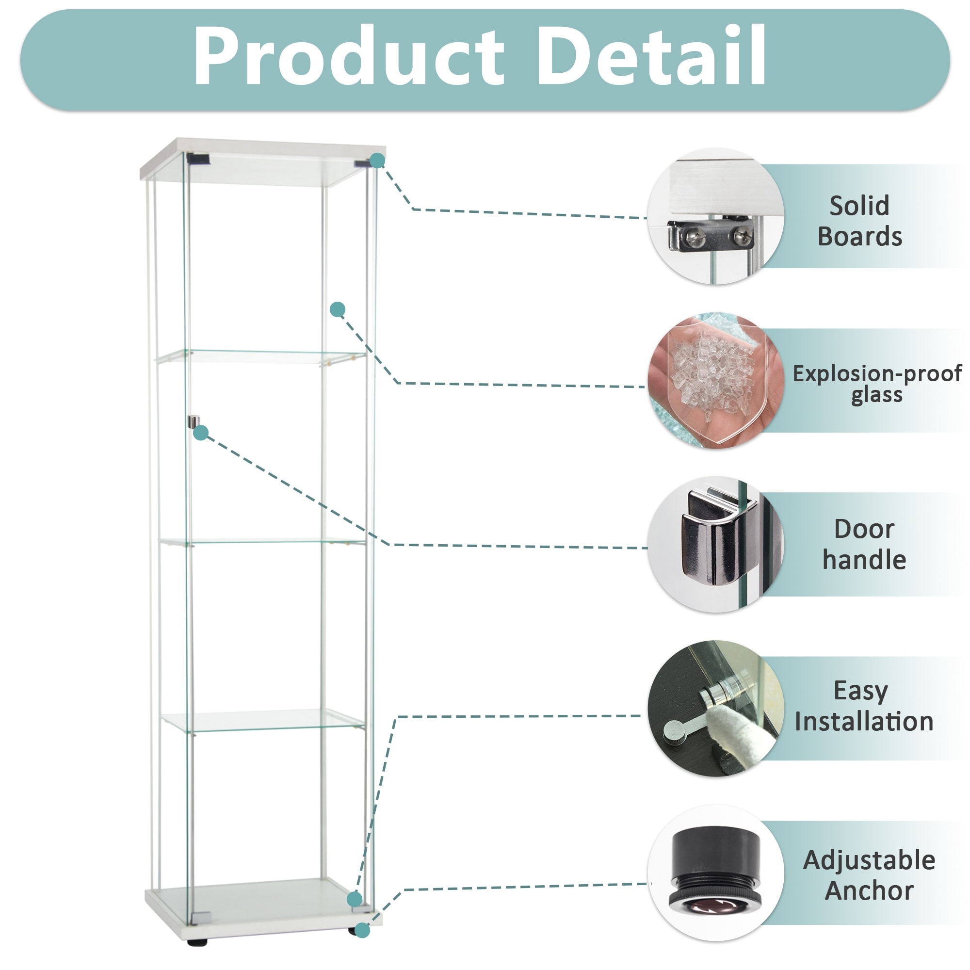 4-Shelf Glass Display Cabinet for Collectibles,Curio Display