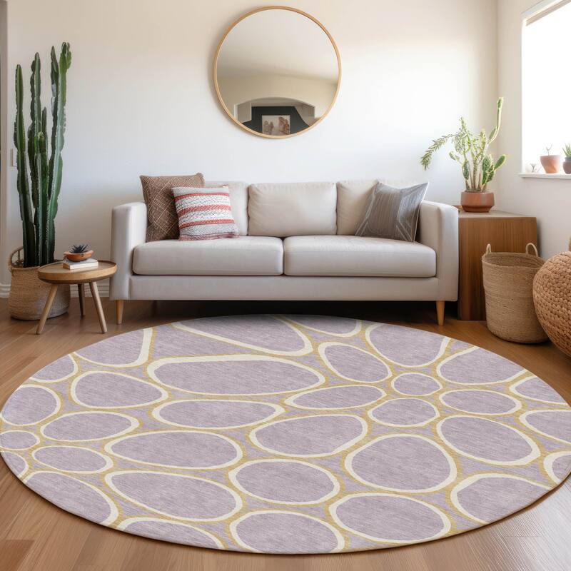 Machine Washable Indoor/ Outdoor Modern Bubbles Chantille Rug - Lavender - 8' x 8'