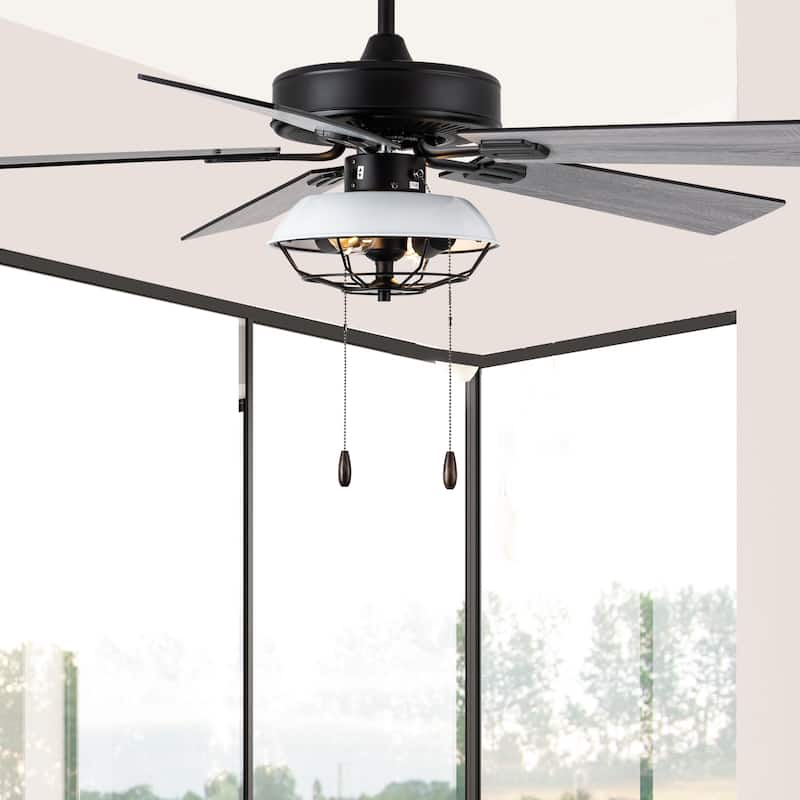 Hudson River of Goods White and Black Metal 52-inch 2-Light Ceiling Fan - 52" x 52" x 13.5"/18.5"