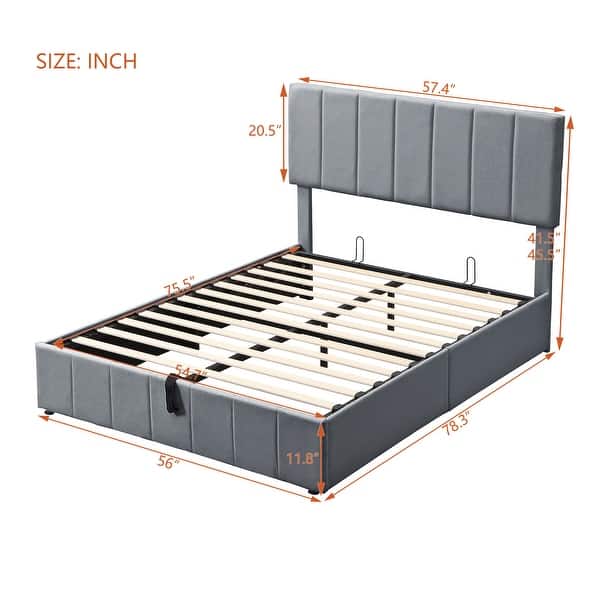 dimension image slide 2 of 6, Merax Upholstered Platform Bed with a Hydraulic Storage System