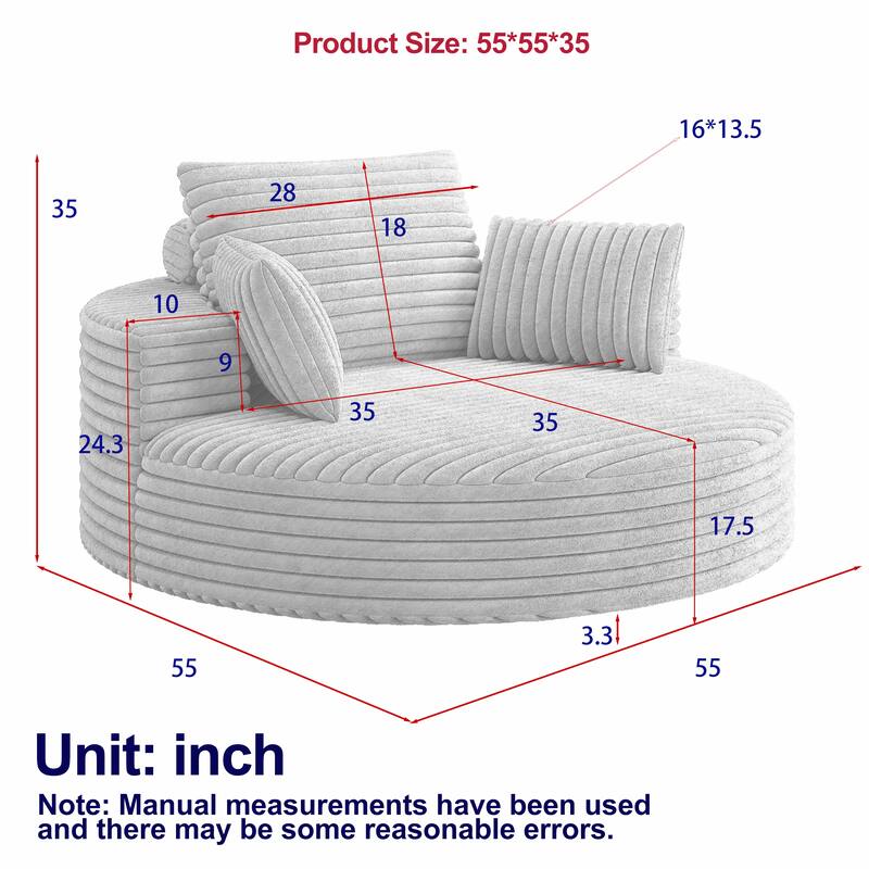 55"L Corduroy Chenille Foam Single Swivel Chair, Fluffy Modern Sleeper, 360 Degree Swivel Chair, Lounge and Projection Room