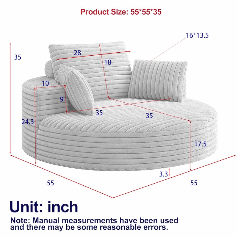 55''L Corduroy Chenille Foam Single Swivel Chair, Fluffy Modern Sleeper, 360 Degree Swivel Chair