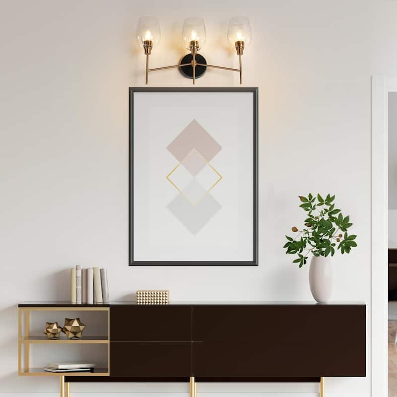 Denan Modern Glam Black Gold 3-Lights Bathroom Vanity Lights Bedroom Wall Sconces with Textured Glass