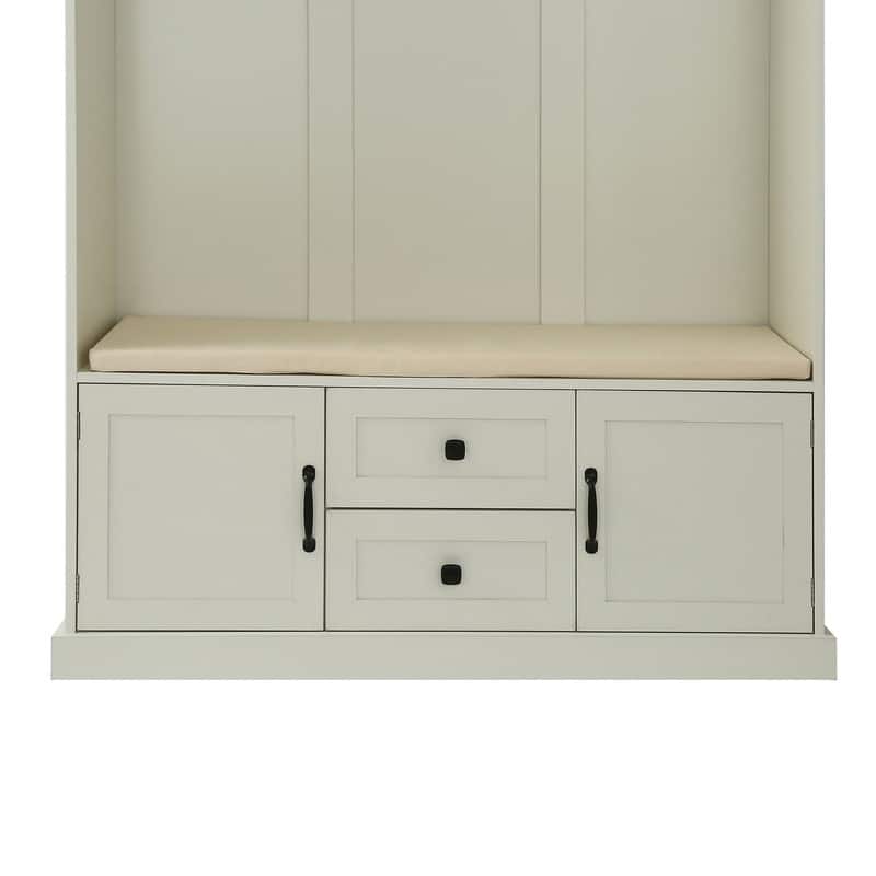 Traditional Style Entryway Hall Tree with Cushion Storage Bench/3 Coat Hanger/3 Shelves