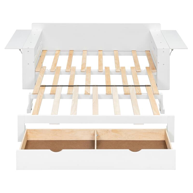 Multifunctional Sofa Bed Convertible Daybed with Removable Integrated Desk/Hydraulic Side Table/Storage Drawers for Small Spaces