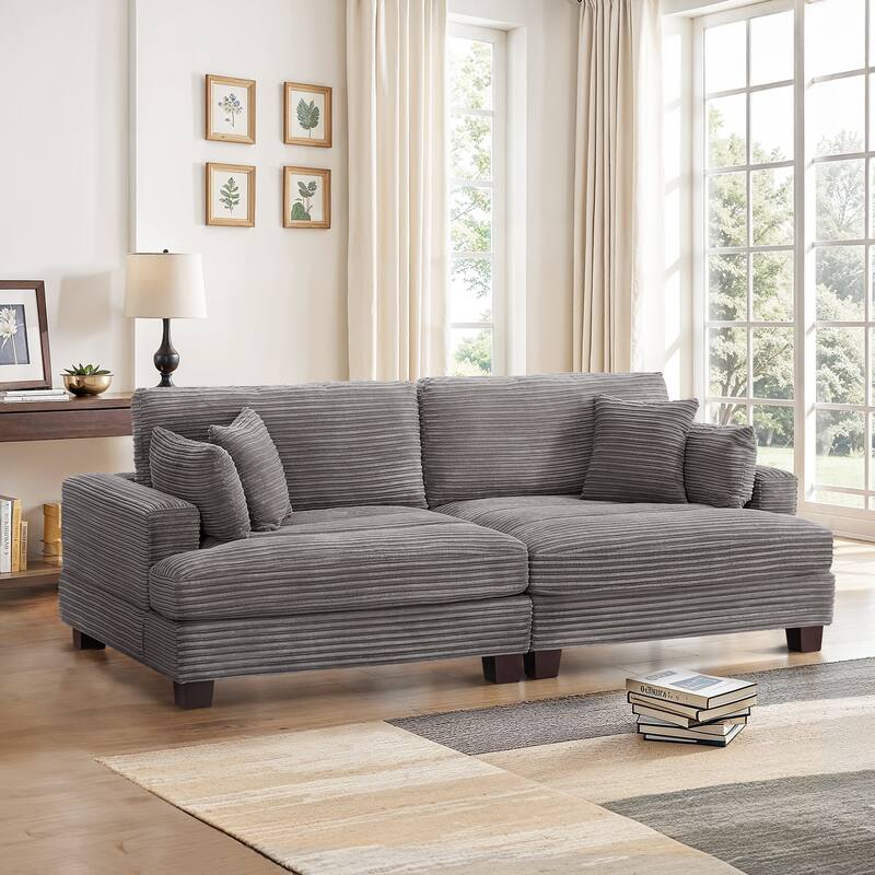 88"W 3-Seater Sofa Chenille Upholstered Couch Modern Loveseat Sofa Wooden Frame Sofa for Living Room - Dark Gray