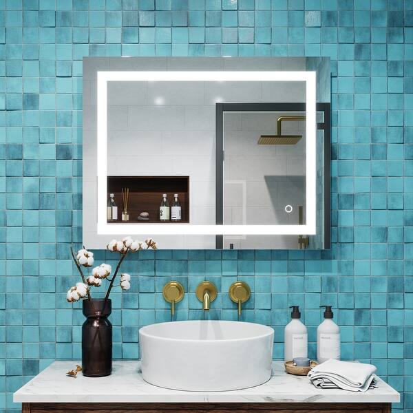 Memory Touch LED Anti-fog Wall-mount Vanity Mirror - 28" x 36" rectangle