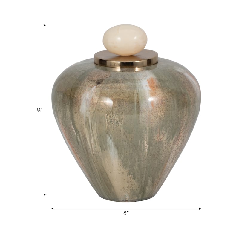 Sagebrook Home Glass Blush/Green Novelty Temple Vase With Resin Topper