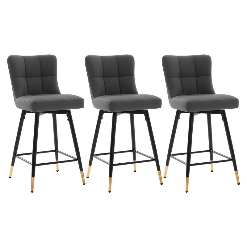 Faux Leather Swivel Counter Height Barstools Set of 2 with High Back - 38.98"H x 17.72"W x 21.26"D