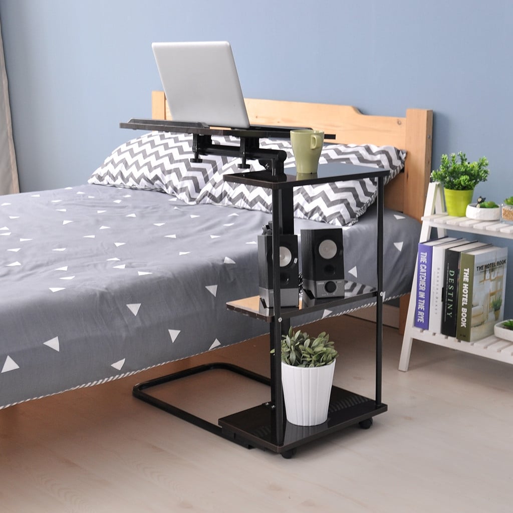 Adjustable tray deals table on wheels