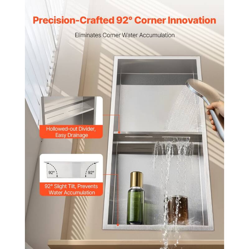 Silver Stainless Steel Double-Layer Shower Niche with Waterproof Seamless Design - 4 x 13 x 25 inches
