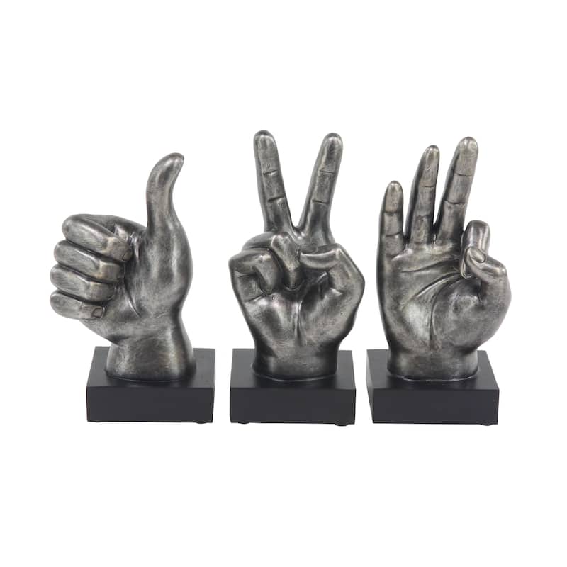 Dark Gray or Silver Polystone Hands Decorative Sculpture (Set of 3)