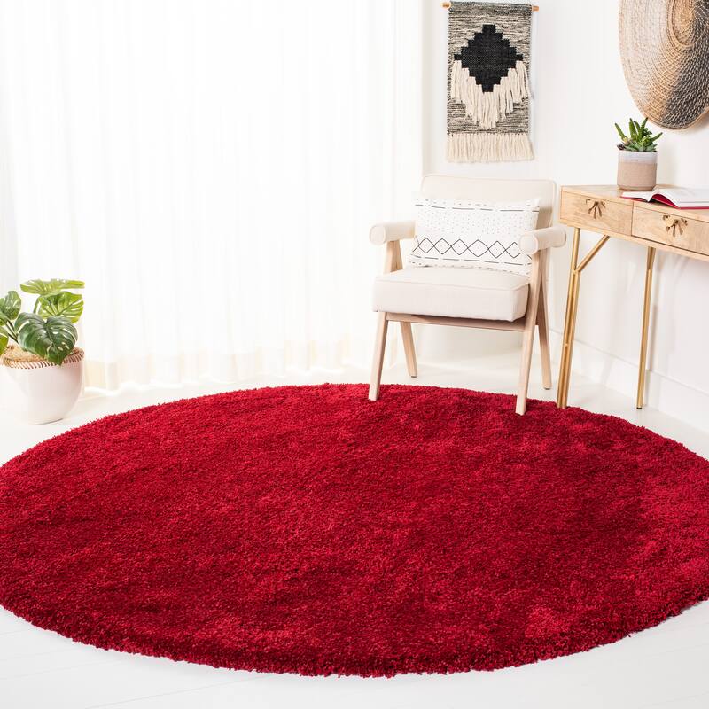 SAFAVIEH Milan Shag Maibritt 2-inch Thick Area Rug - 7' x 7' Round - Red