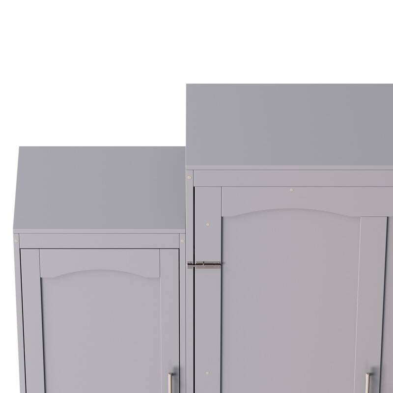 Full Size and Queen Size Murphy Bed, Wooden Queen Wall Bed with 2 Wardrobe and Storage Shelf