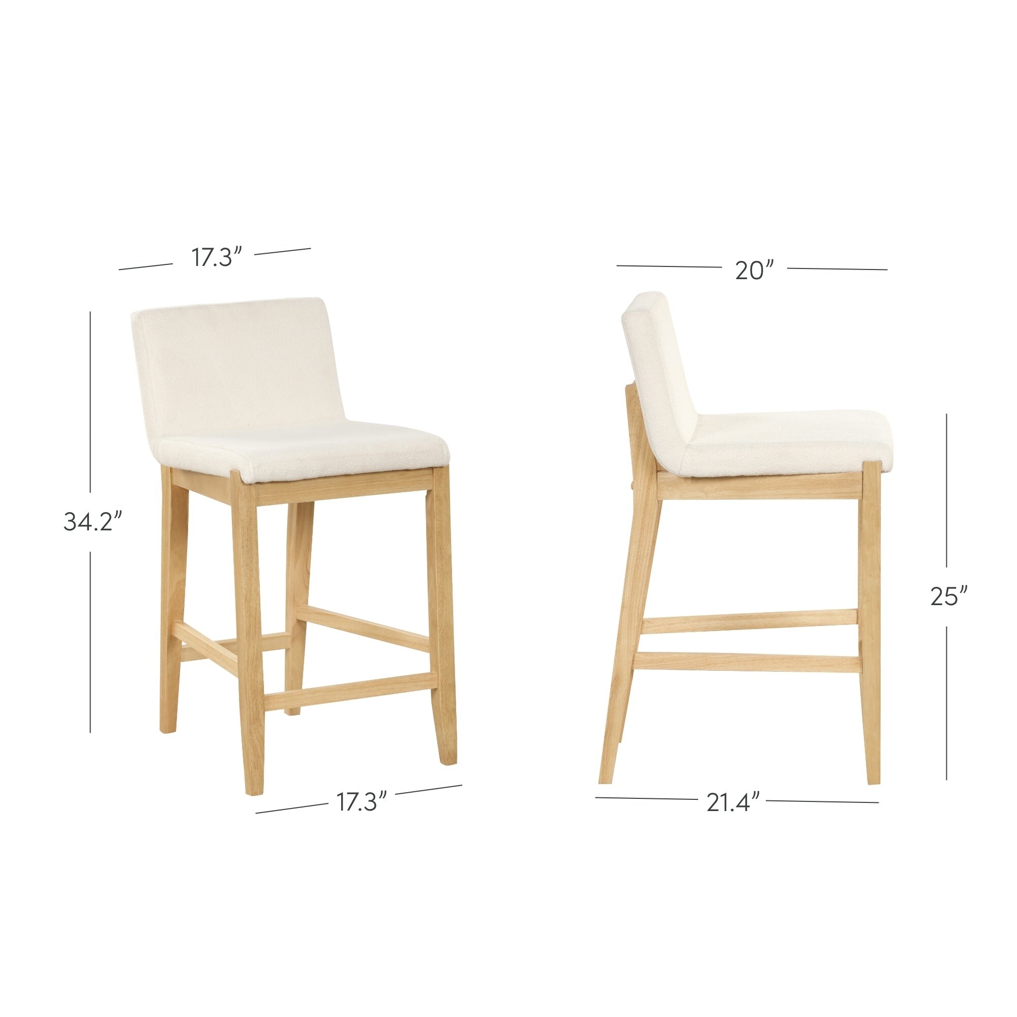 Gracie Modern Bar Stool, Boucle Upholstered Chair and Brushed Wooden Legs