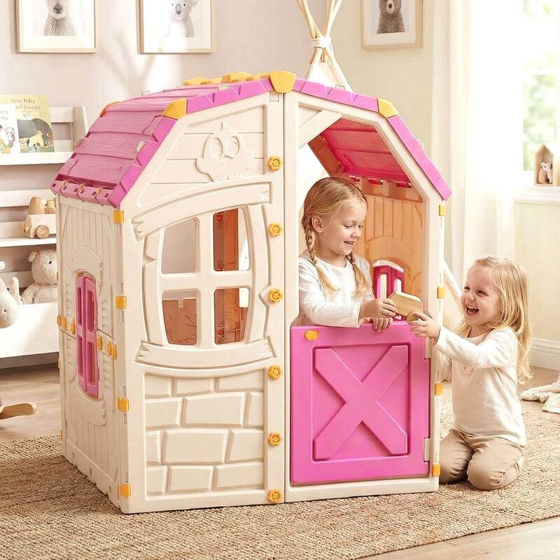Costway Outdoor Kids Playhouse with Openable Door Windows for Home - See Details