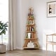 preview thumbnail 13 of 13, Bookshelf 5-Tier Corner Bookshelf, Solid Wood Bookcase - 71.1"
