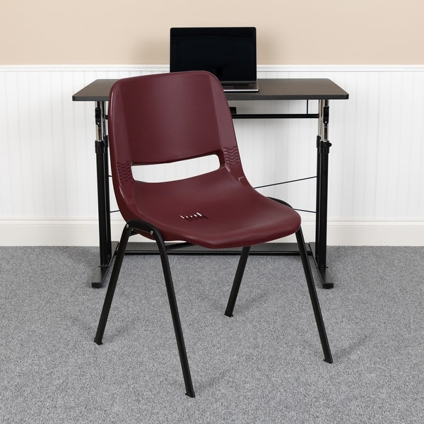 slide 1 of 89, 5 Pack 880 lb. Capacity Ergonomic Shell Stack Chair with Metal Frame Burgundy