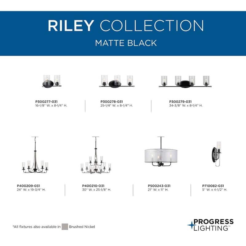 Riley Collection Two-Light Matte Black Clear Glass Modern Bath Vanity Light - 16.125 in x 5.5 in x 8.25 in - 16.125 in x 5.5 in x 8.25 in