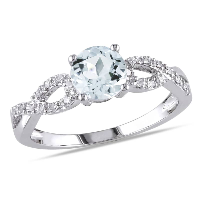 Miadora 10k White Gold Aquamarine and 1/10ct TDW Diamond Ring (G-H, I1-I2)