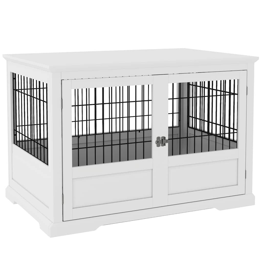 PawHut Dog Crate Furniture, 43" Dog Kennel End Table with 3 Doors, Removable Tray, Indoor Dog Cage