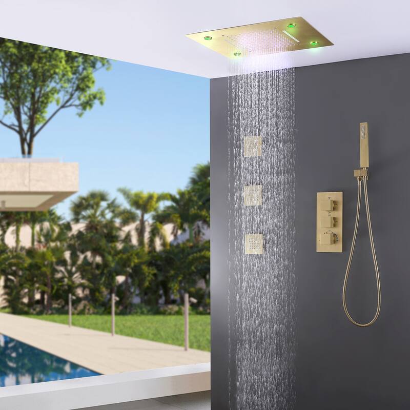 Rbrohant Thermostatic LED Waterfall Shower Faucet System Massage Jets