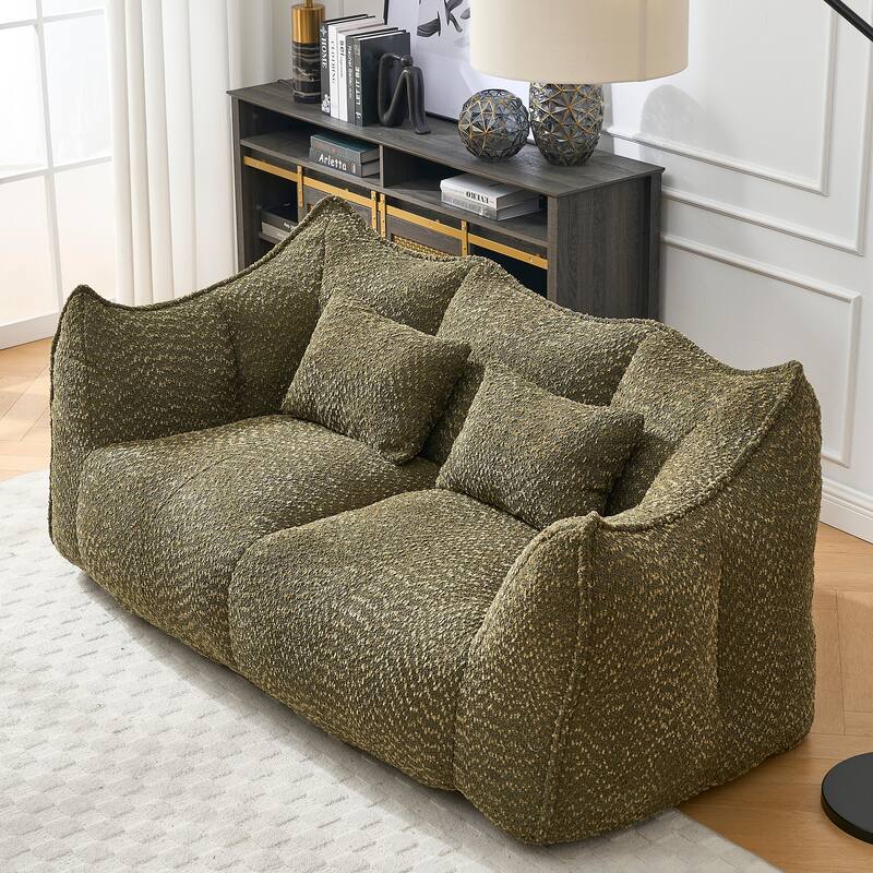 Modern Chenille 2-Seater Bean Bag Chair Recliner Sofa with Armrests for Living Room Lounge Bedroom