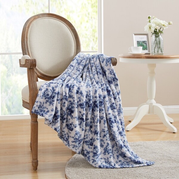 Asher Home Blue Cottage Floral 50 x 60 inches Plush Throw Blanket