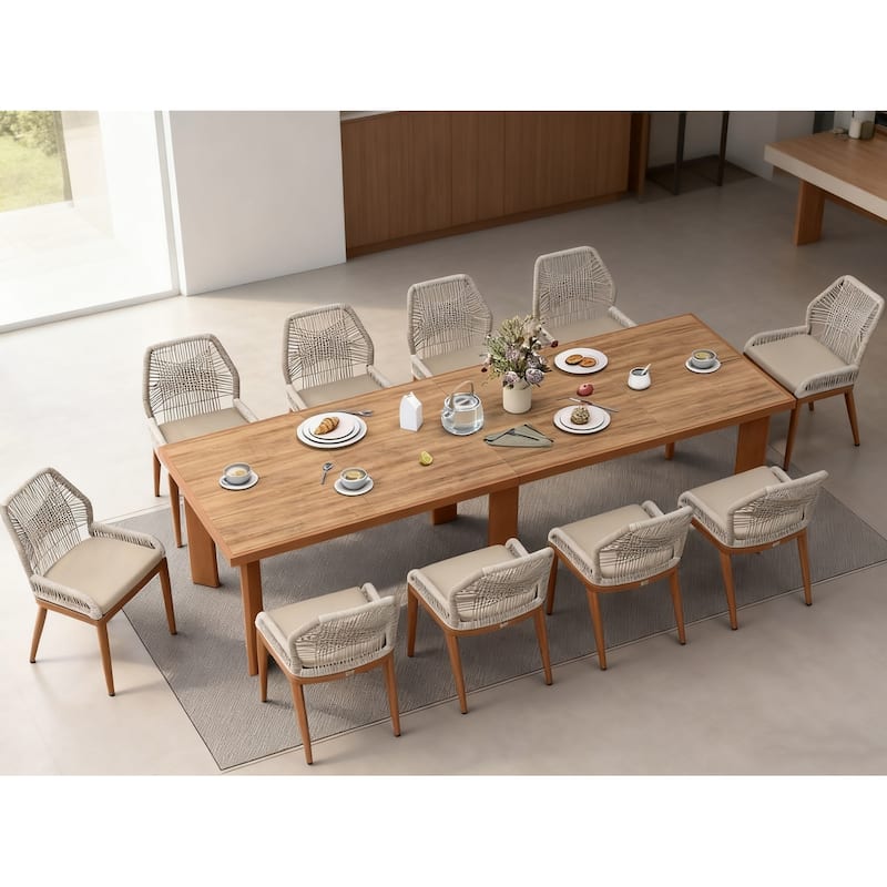 PURPLE LEAF Dining Set Patio Metal Rectangular Table and Wicker Rattan Chairs for dining/living room Modern Furniture Sets - 10+1