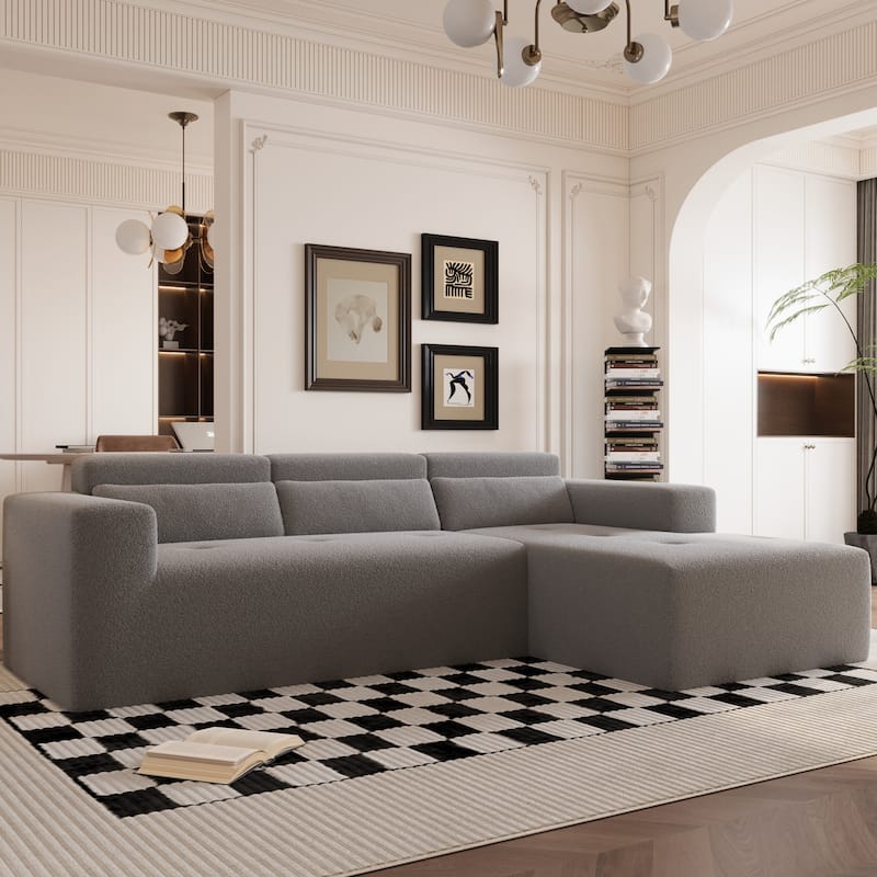 109" Teddy Fabric L-Shaped Sectional Sofa, No Assembly