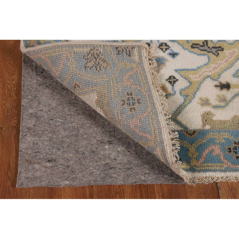 Ivory & Light Blue Oushak Oriental Runner Rug Hand-Knotted Wool Carpet - 2'7"x 7'9"