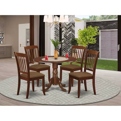 5-Piece Round Dinette Set - Mahogany Table & 4 Linen Chairs - Kitchen Dining Room Set