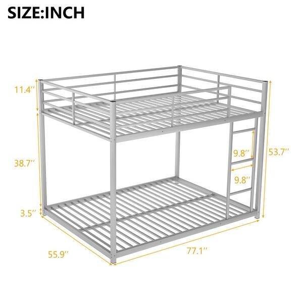 dimension image slide 4 of 6, Full over Full Metal Low Bunk Bed with Ladder
