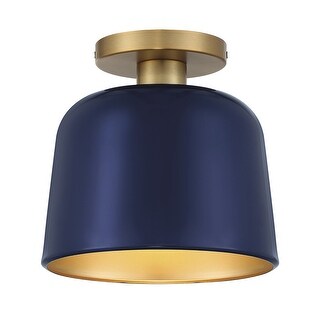 Meridian 1-Light Ceiling Light in Navy Blue with Natural Brass - Bed ...