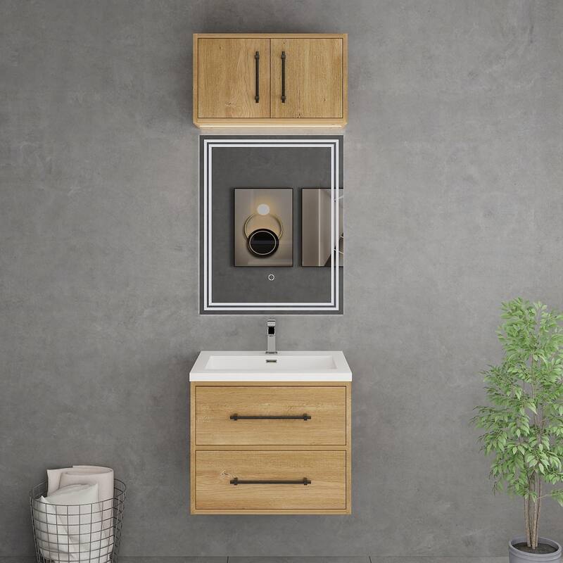 Victoria 24'' Wall-Mounted Vanity Set with Motion Sensor LED light Top Cabinet - 23.6 - Matte - Oak