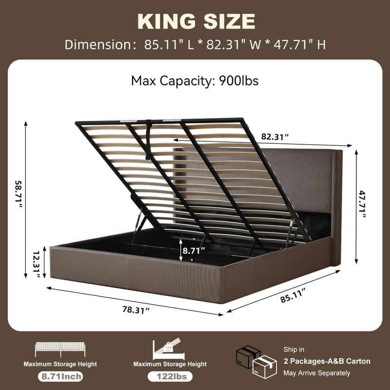 Lift Up Storage Platform Bed with Minimalist Headboard