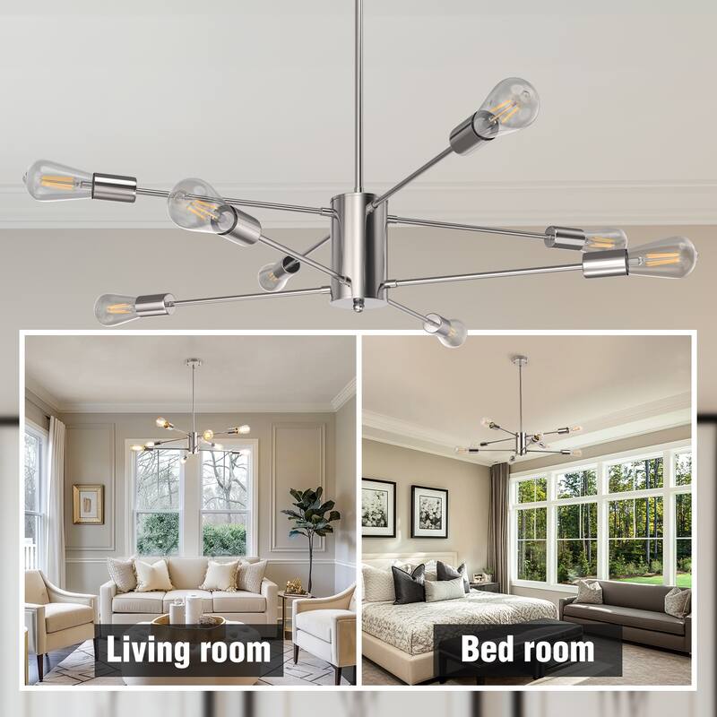 YANSUN Chandelier 8-Light Sputnik Modern Ceiling Light Fixture, Chrome Finish