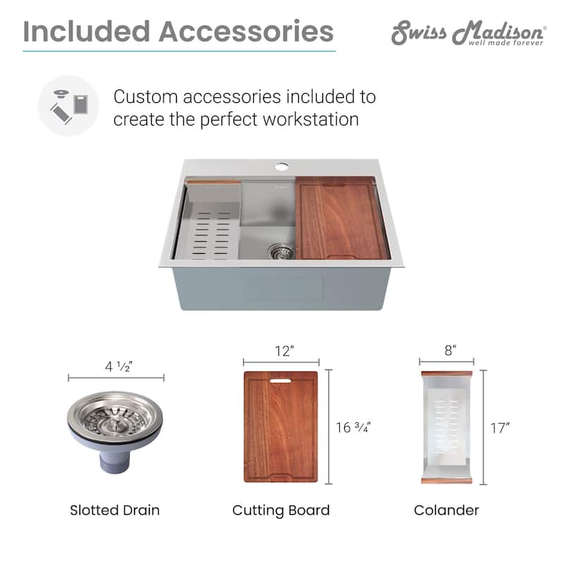 Swiss Madison SM-KT776 Ravi 22" Drop In Single Basin Stainless Steel