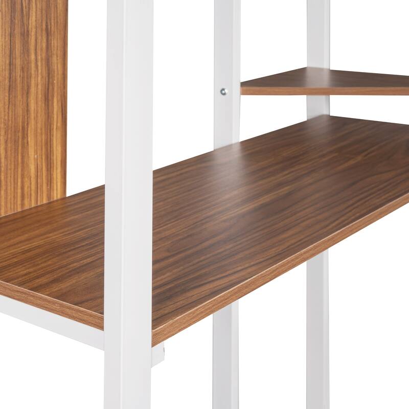 Twin Metal Loft Platform Bed Frame with Built-In Desk and Shelves for Kids' Bedroom, Full-Length Guardrails, and Sturdy Ladder