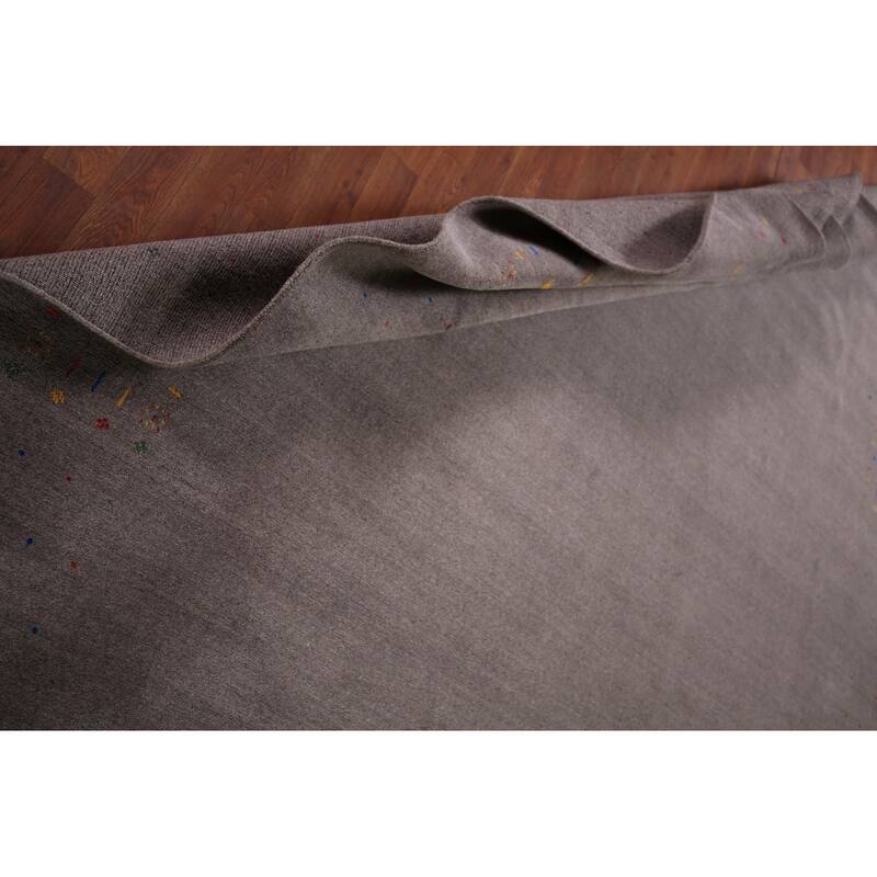 Tribal Gabbeh Area Rug Handmade Grey Wool Carpet - 8'2"x 9'11"