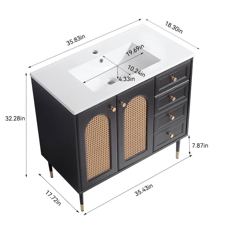 36" Bathroom Vanity with Ceramic Basin