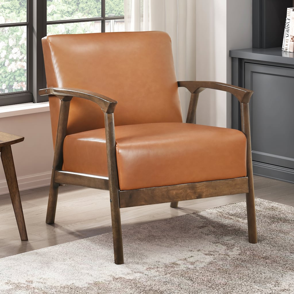 Harper 27.5" Faux Leather Accent chair - Brown Finish Solid Wood Frame