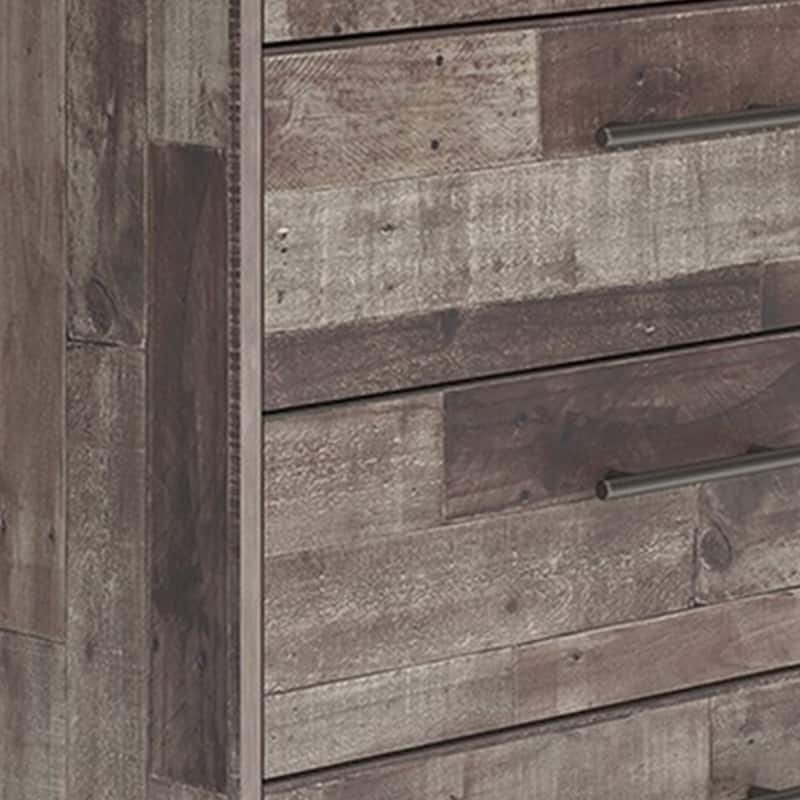 Vyne 51 Inch Tall Dresser 5 Drawers Chest, Gray Woodblock, Black Metal Base